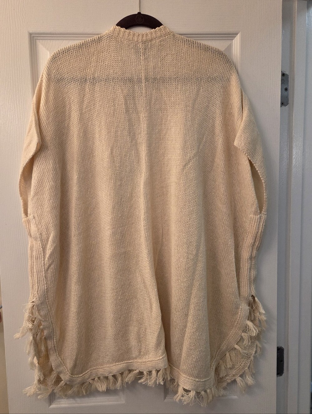 J. Crew Haven Linen Cream Beach Sweater Fringe Poncho Cardigan NWT S/M - Picture 7 of 8